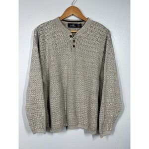 Studio Bill Blass Sweater Men's XL Tan 3D Textured Knit Crewneck‎ Button Vintage